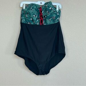 NWT Curvy Kate Paradise Palm Plunge Swimsuit Size 44D Multiway Black & Green